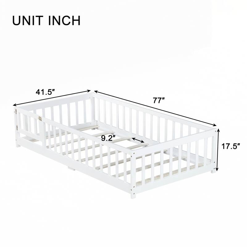 Rubber Wood Floor Bed with Safety Guardrails