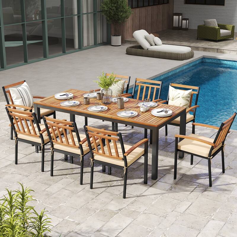 Gymax Patio Dining Table for 8 79'' Large Rectangle Table w/ Acacia