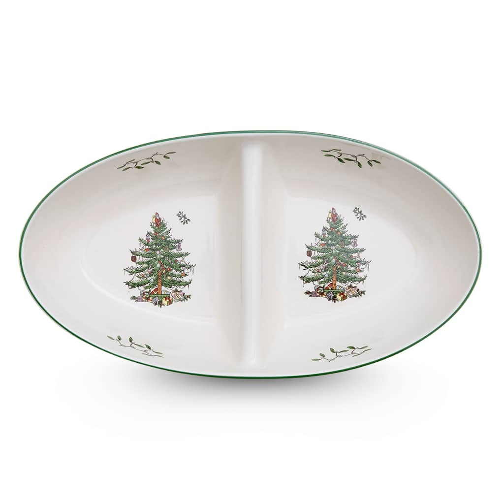 Spode Christmas Tree Oval Divided Server - 13" L x 7" W x 3" H
