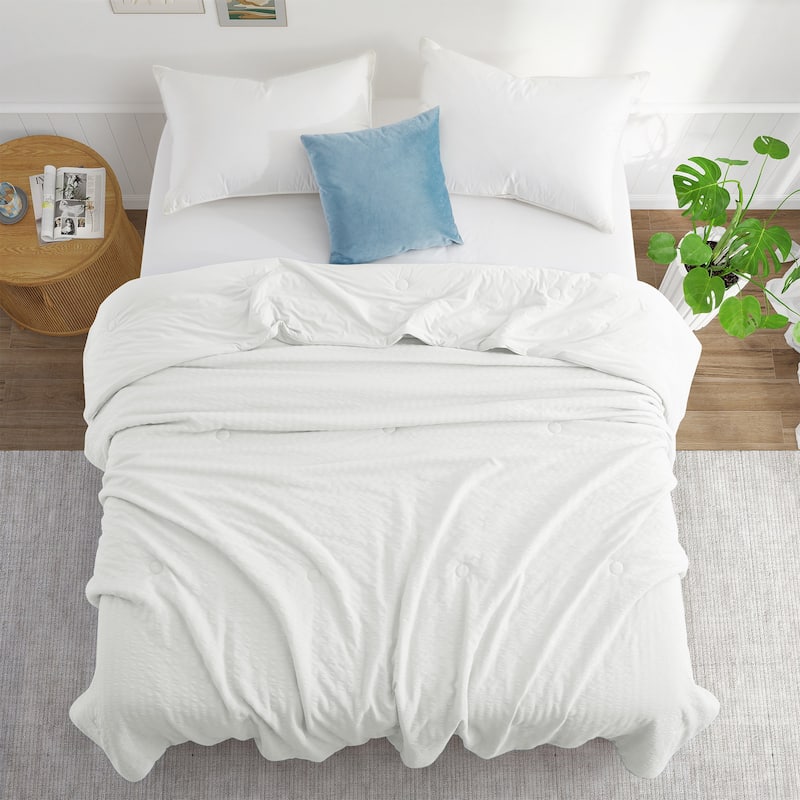 Lightweight Cooling Reversible Bed Blanket, Breathable Seersucker Comforter for Hot Sleepers