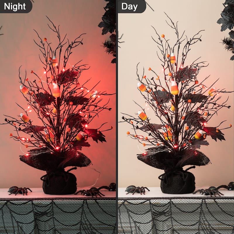 Glitzhome LED Lighted Halloween Candy Corn Berries Bats Table Tree