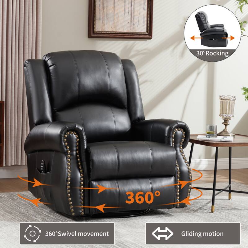 Heat Massage Manual Recliner Chair with Rocker and Swivel in Fabric for Living Room