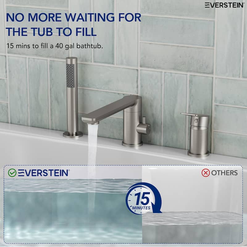 Modern Tub Filler with Hand Sprayer Deck Mount Tub Faucet with Hand Shower 3 Holes Bathtub Faucet Brass