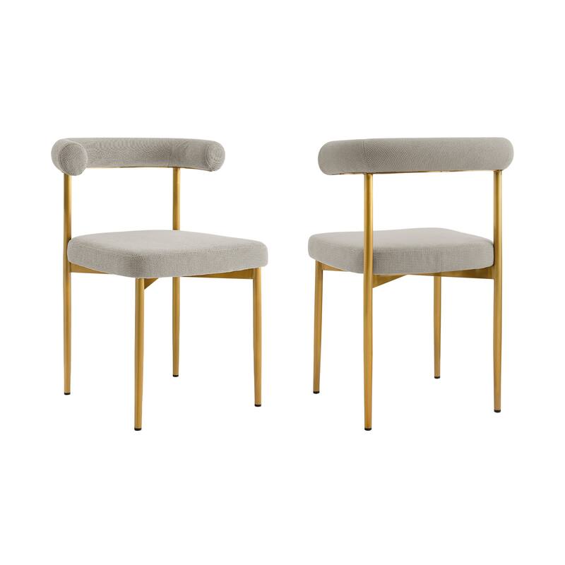 HomeRoots Set of Two Gray And Gold Upholstered Polyester Open Back Dining Side Chairs