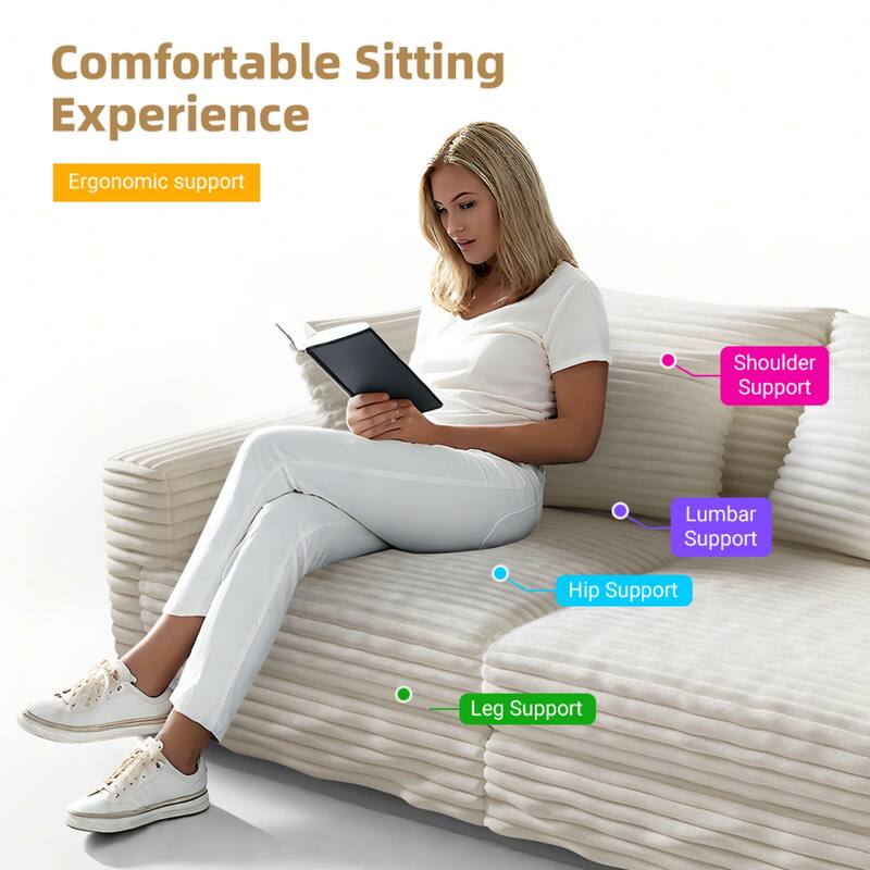 GDFStudio - Plush Corduroy 3-Seater 82.7" Deep Seat Upholstered Sofa