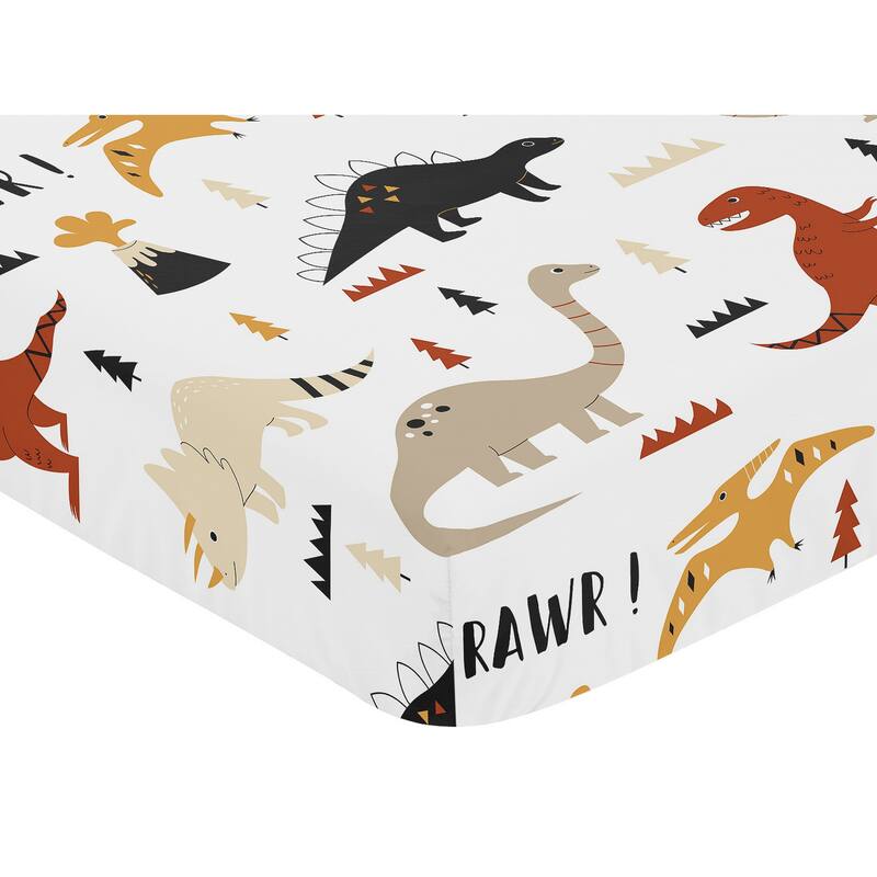 Mod Dino Boy Girl Fitted Crib Sheet - Orange Tan Rust Taupe Mustard Yellow Beige Brown Black Modern Dinosaur Boho Dinosaurs