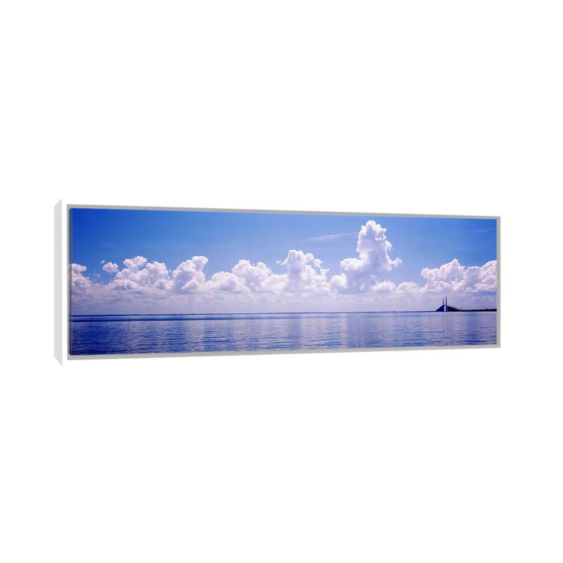 iCanvas "Seascape with a suspension bridge in the background, Sunshine Skyway Bridge" by Panoramic Images Framed Canvas Print - 24x72 - White