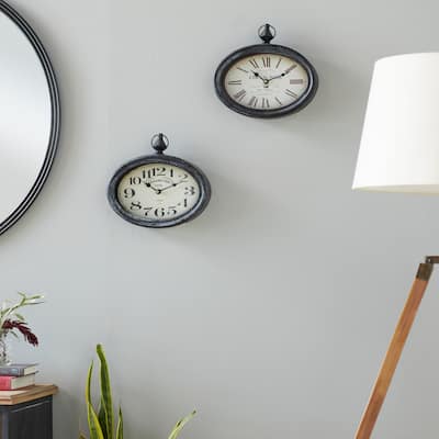 Cream Metal Pocket Watch Style Decorative Wall Clock (Set of 2)