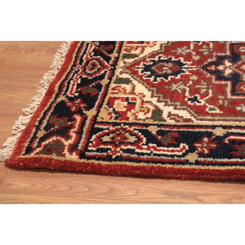 Hand Knotted Oriental 100% Wool Carpet Traditional Medallion Oranges & Rust Heriz (serapi) Area Rug - 3' 0'' X 2' 0''