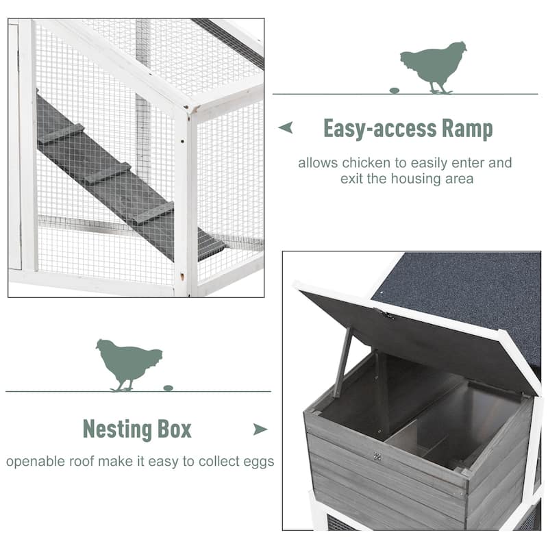 PawHut 69" Outdoor Wooden Chicken Coop Hen House with Nesting Box and Run