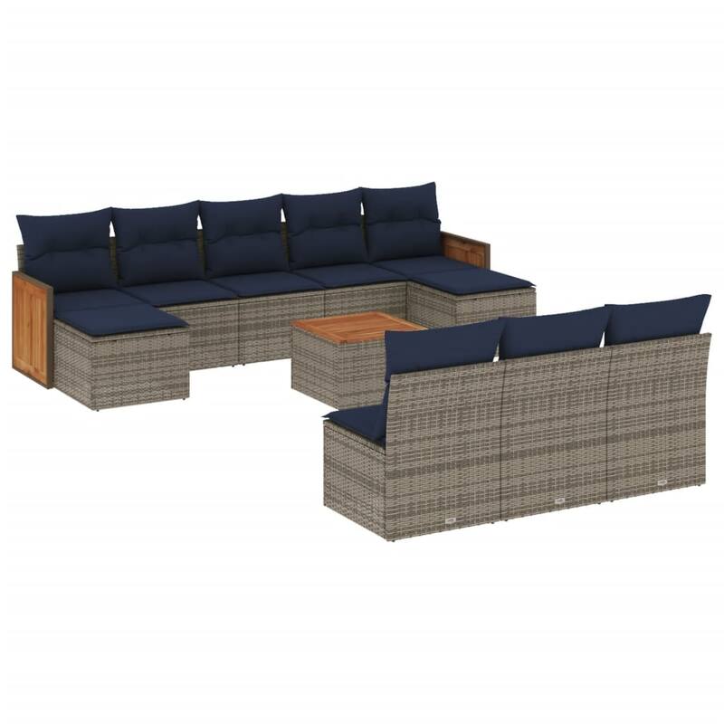 vidaXL 10/11 Piece Patio Sofa Set with Cushions Black/Gray Poly Rattan - 21.7 x 24.4 x 27.2