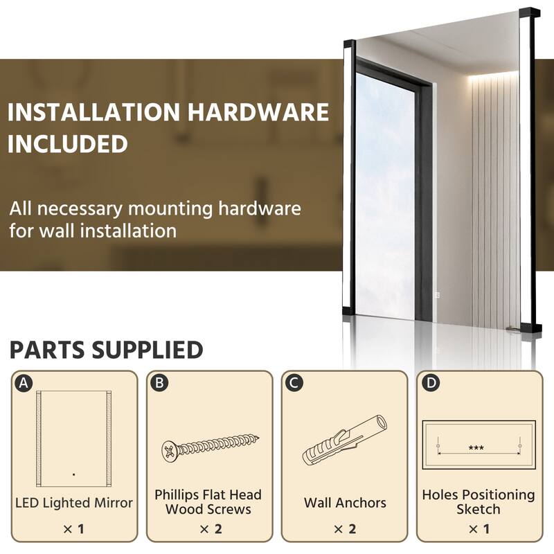Modland 270° Adjustable LED Bathroom Mirror with Lights Stepless Dimming and Memory Function