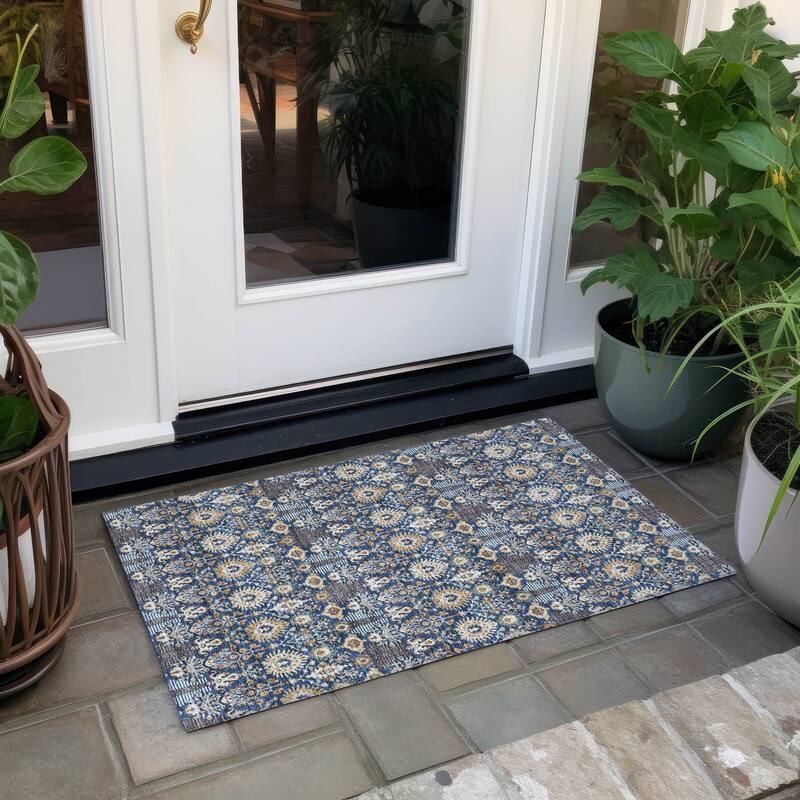 Machine Washable Indoor/ Outdoor Traditional Xander Chantille Rug - Navy - 1'8" x 2'6"
