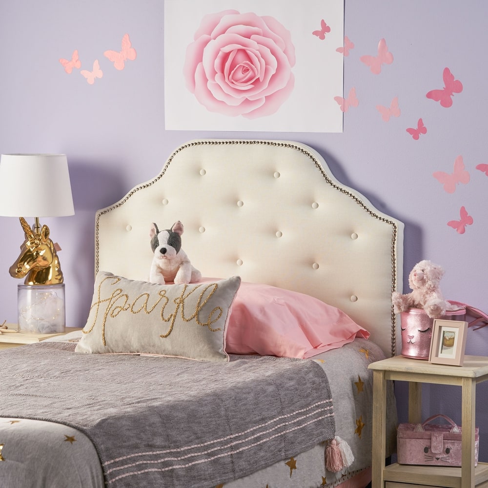 Roomfitters Twin Size Upholstered Headboard with Tufted Diamond Stitch and Nailhead Trim