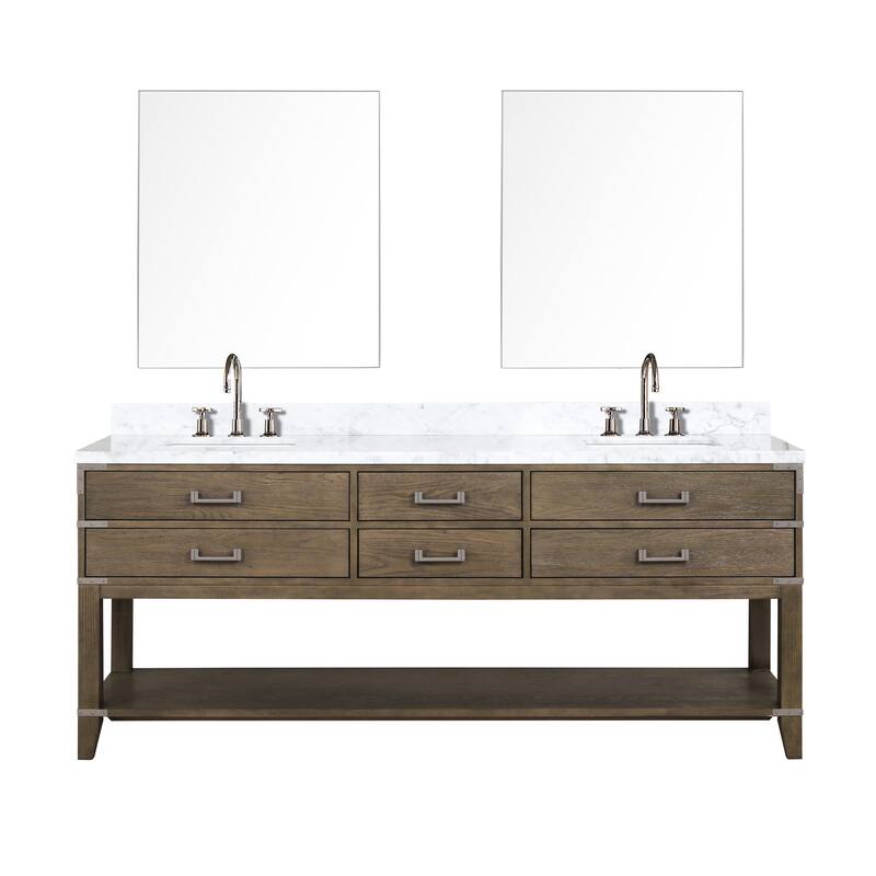 Lexora Norwalk Bath Vanity, Carrara Marble Top, Faucet Set, and Mirror