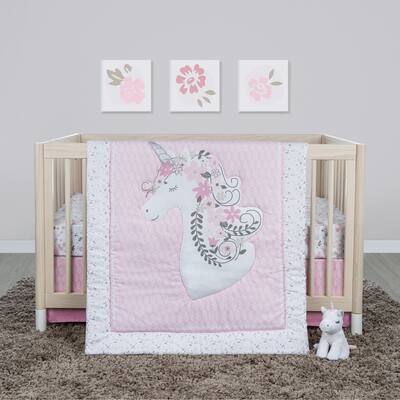 Unicorn Floral 4 Piece Crib Bedding Set