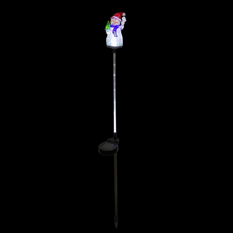 Alpine Corporation 34"H Outdoor Solar Christmas Snowman Fiber Optic Lawn Stakes with LED Lights (Set of 2) - Multi
