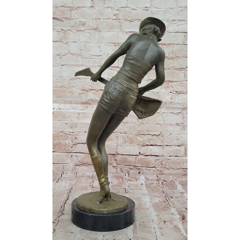 Rock And Roll Girl Guitarist Bronze Sculpture On Base