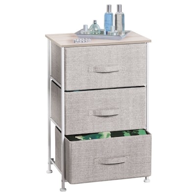 Steel Top and Frame Storage Dresser Tower Unit with 3 Removable Fabric Drawers