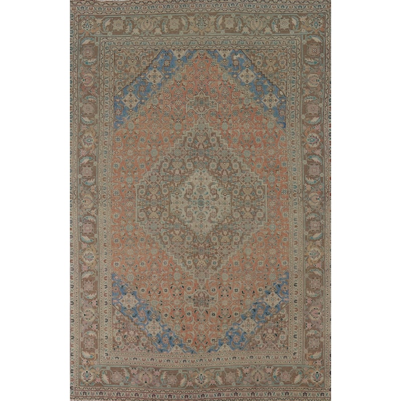 Geometric Tabriz Vintage Persian Rug Hand-Knotted Wool Carpet - 6'4" x 9'8"