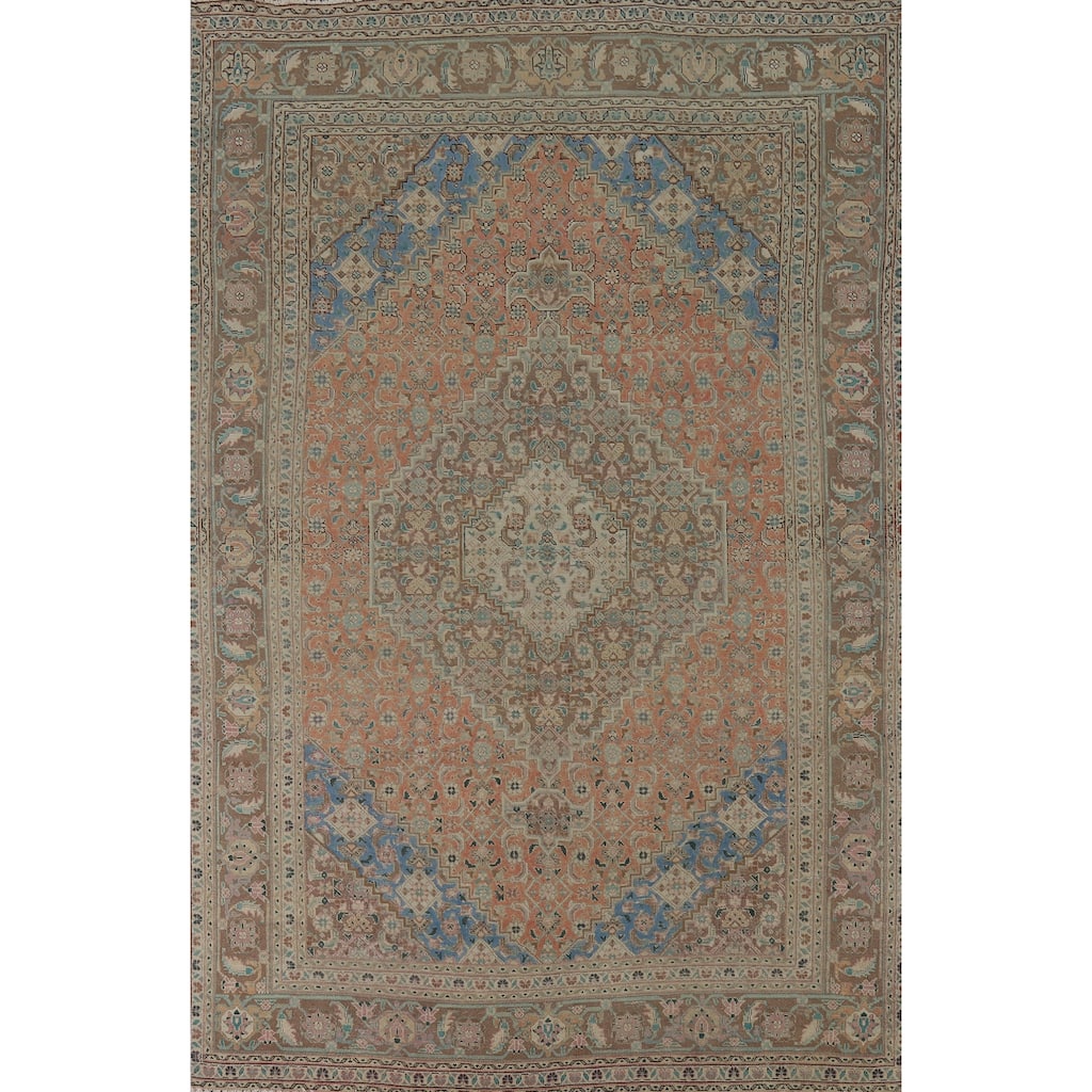 Geometric Tabriz Vintage Persian Rug Hand-Knotted Wool Carpet - 6'4" x 9'8"