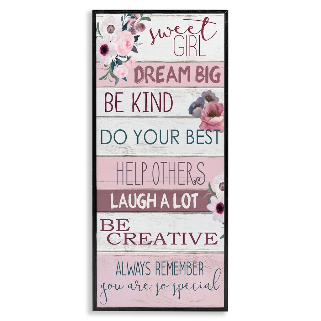 Stupell Sweet Girl Inspirational Phrases Soft Pink Florals Framed Wall Art