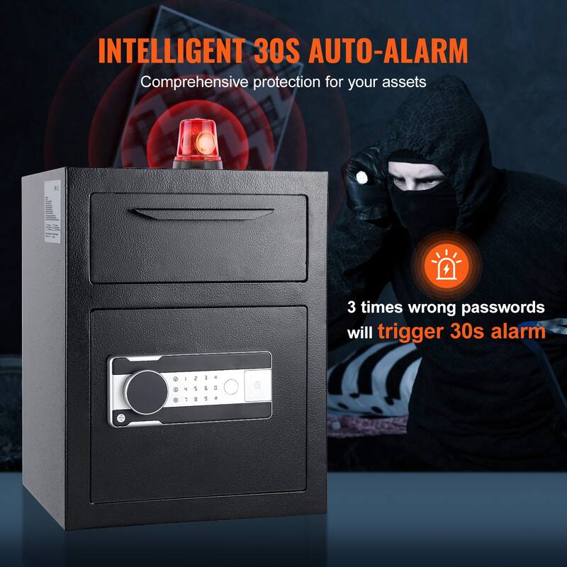 Depository Safe, Deposit Safe with Drop Slot, Electronic Code Lock and 2 Emergency Keys, Business Drop Slot Safe