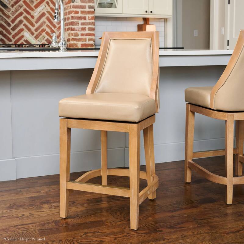 Maven Lane Vienna Swivel Kitchen Stool - Single - Weathered Oak Vegan Leather - Counter Height