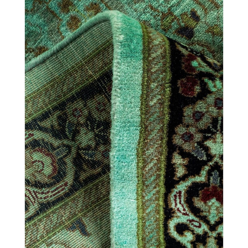 Overton Hand Knotted Wool Vintage Inspired Modern Contemporary Overdyed Green Runner Rug - 2' 6" x 8' 1"