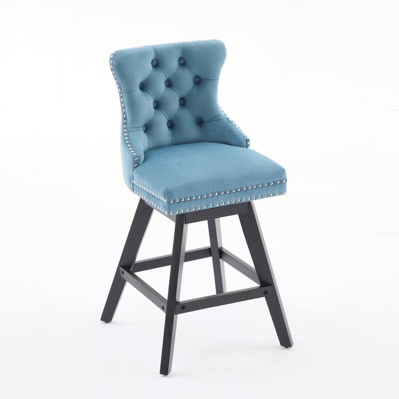 Set of 2,Swivel Velvet Barstools with Button Tufted Decoration and Wooden Legs