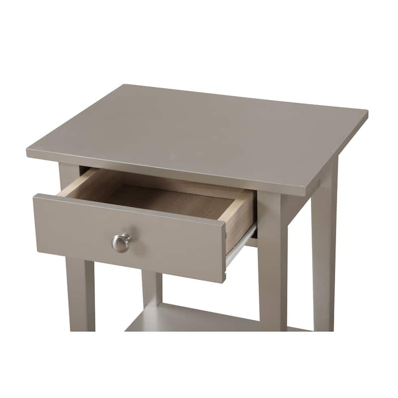 1-Drawer Silver Champagne Nightstand with Open Shelf, 28 Inch Easy Assembly Wood Bedside Storage Table