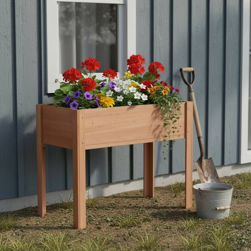 Natural Elevated Planter Box for Outdoor Use with Eco-Friendly Finish