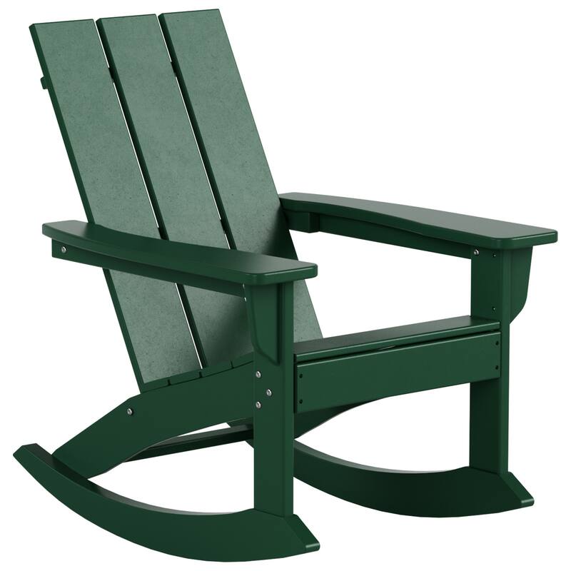 Shoreside Modern Eco-Friendly All Weather Poly Adirondack Rocking Chairs with Side Table (3-Piece Set)