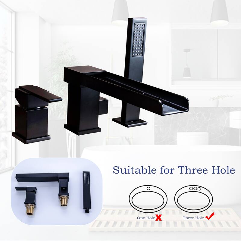 Modland Deck Mount Bathtub Faucet with High-pressure Handheld Showerhead & Tub Spout