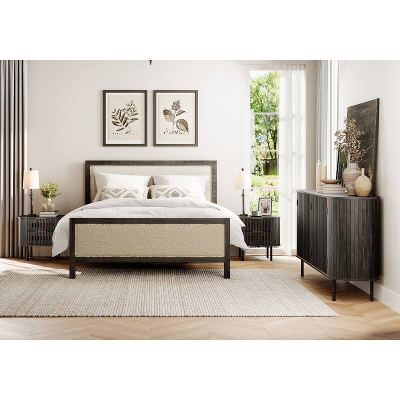 WAMPAT 3 Piece Fluted Buffet Cabinet and Nightstand