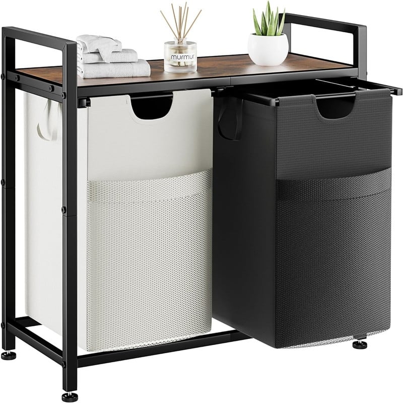 Double Laundry Hamper Multifunctional Basket Organizer - 12.99"L x 6"W x 17"H - 12.99"L x 6"W x 17"H - Black&Rustic Brown