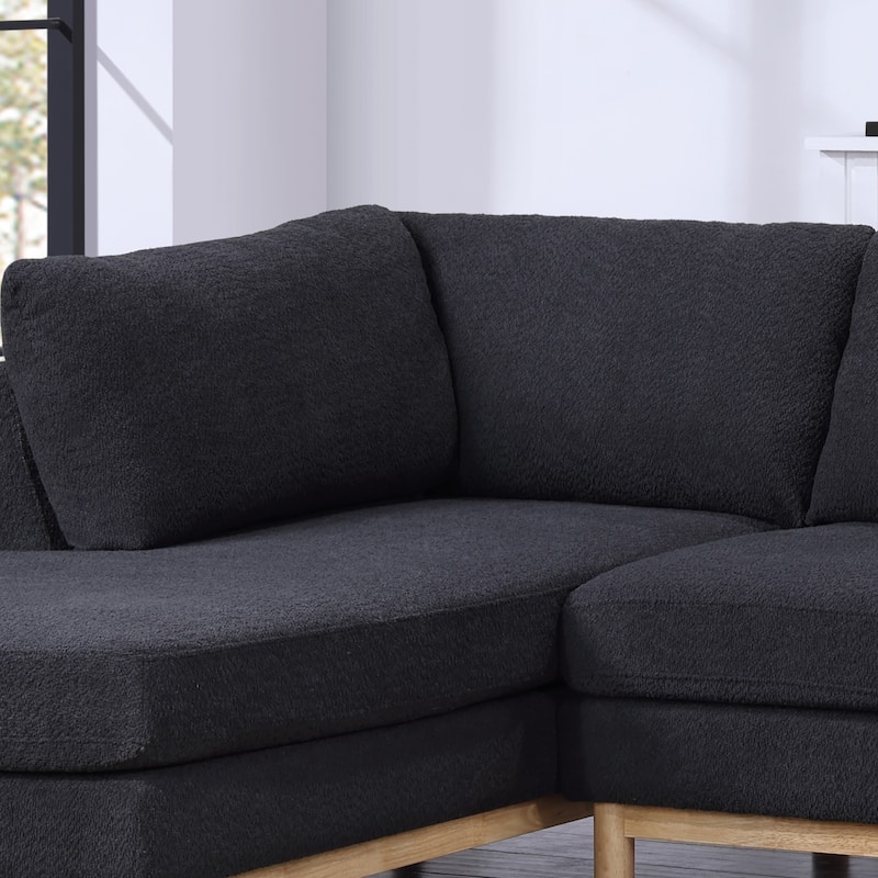 Hallie 124-inch Black Sherpa U-shaped Sectional Sofa with Wide Double Chaise - 124"W x 63.5"D x 33.5"H