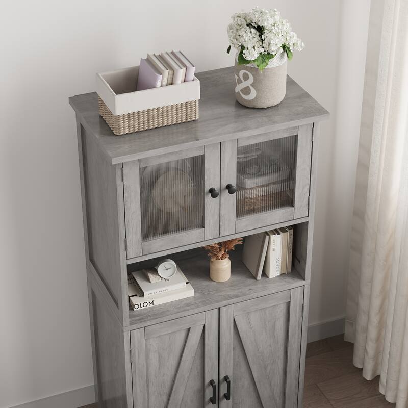 Freestanding Floor Linen Storage Cabinet with Doors and Shelves for Bathroom, Kitchen