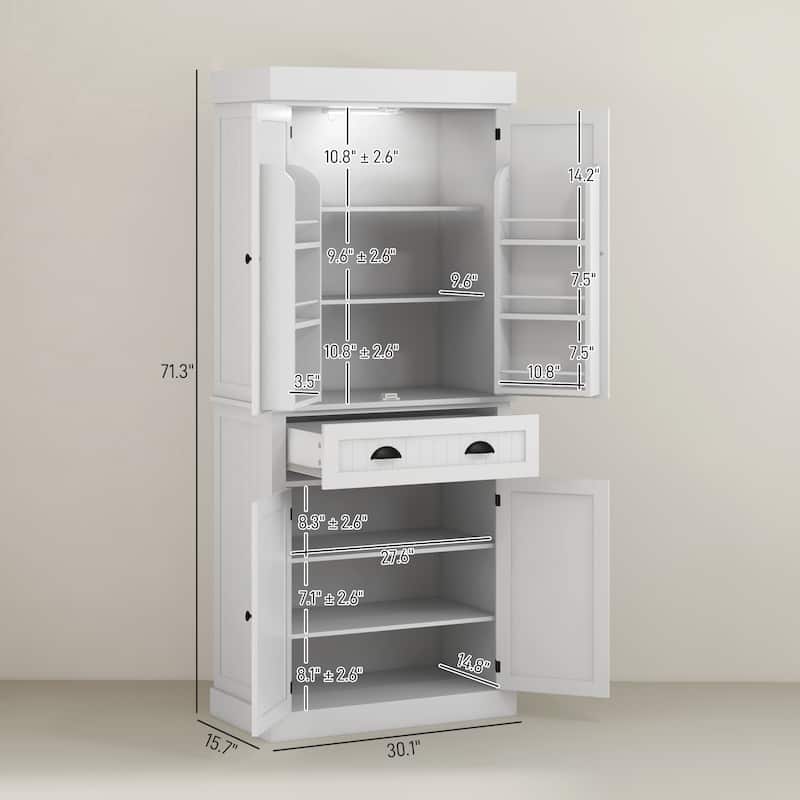 71" Smart Kitchen Pantry Cabinet with Motion Sensor Light