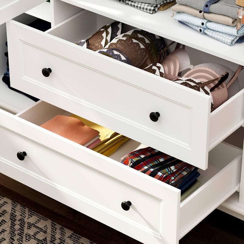 Home Traditional 2 Drawer Freestanding Wood Armoire in White Lacquer - 63"Wx71.3"