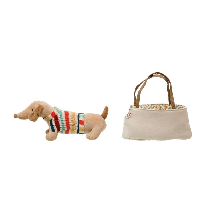 Cotton Removable Brown Dachshund in Dog Carrier - 11.0"L x 2.0"W x 5.0"H