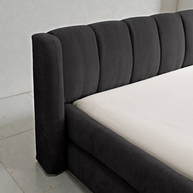 King Size Upholstered Platform Bed Frame with Chenille Fabric, Soft Headboard & Solid Grounded Design for Modern Bedrooms
