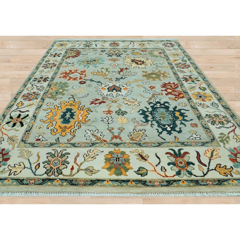 Mint Arts & Crafts Oushak Wool Rug 8x10 Hand Knotted by LoomBloom - 7' 11'' x 10'
