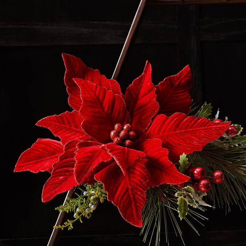 Poinsettia Floral Artificial Christmas Stems - 24" - Set of 2