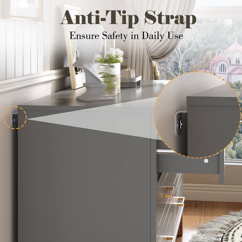 Modern Storage 6 Drawers Cabinet with Metal Handles and Solid Wood Legs