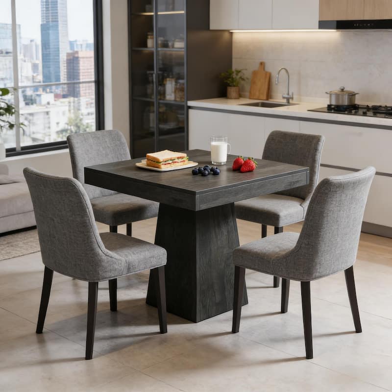 Square Dining Table for 4, Wood Kitchen Table with Thick Tabletop & Pedestal Base, Coffee Table Home Office Table
