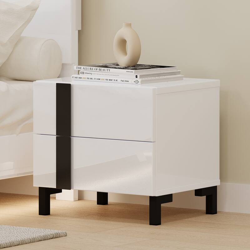 Queen Floating Bed Wood Platform Bed with LED Light and 2 Nightstands