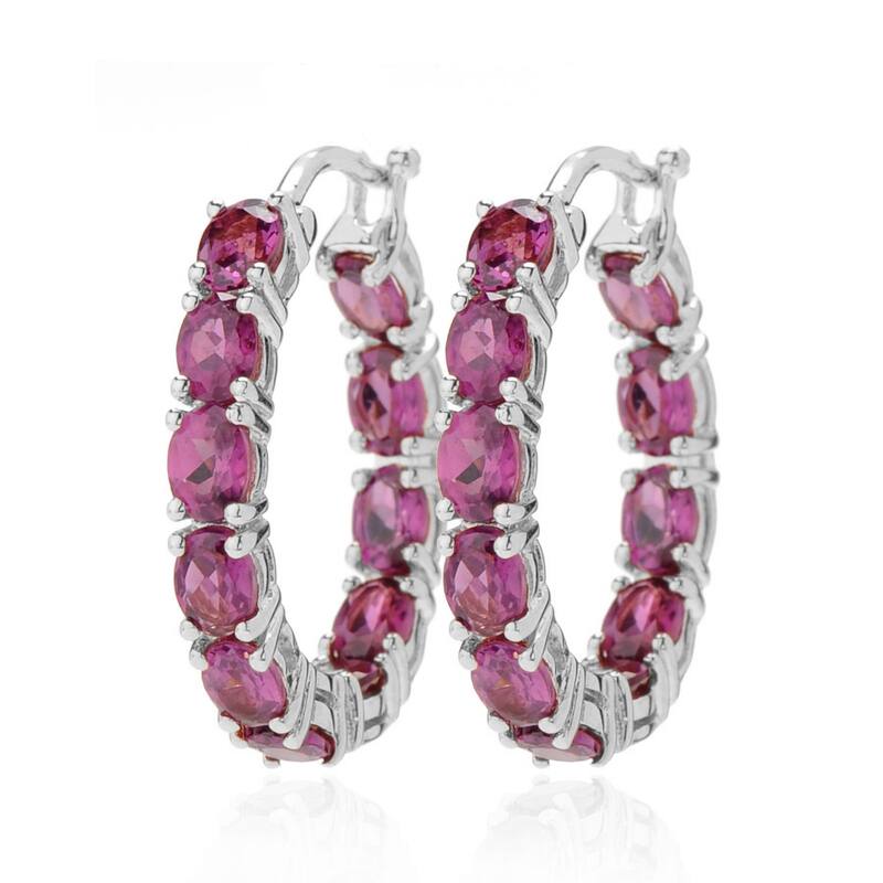 Rhodium Over Sterling Silver Rhodolite Garnet Hoops Earrings