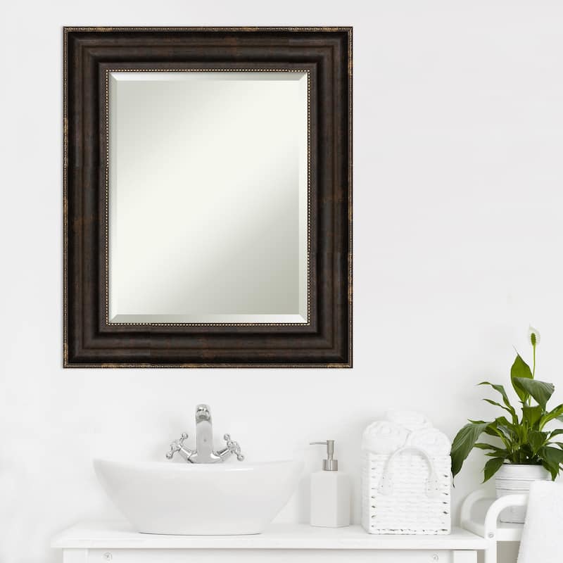 Beveled Bathroom Wall Mirror - Stately Bronze Frame - Stately Bronze