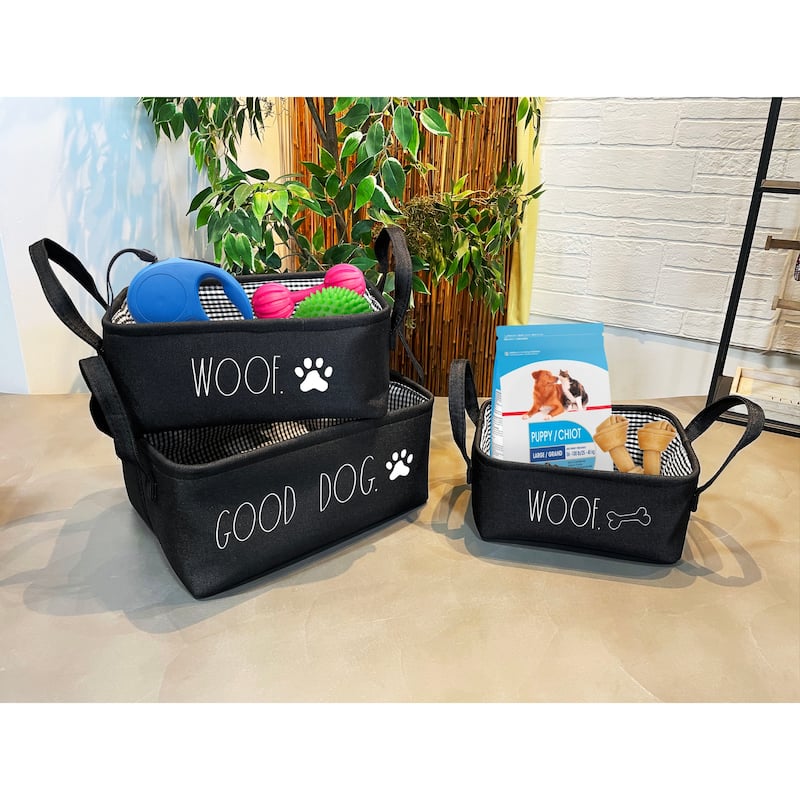 Rae Dunn Set of 3 Pet Storage Baskets - GOOD DOG. WOOF. WOOF.